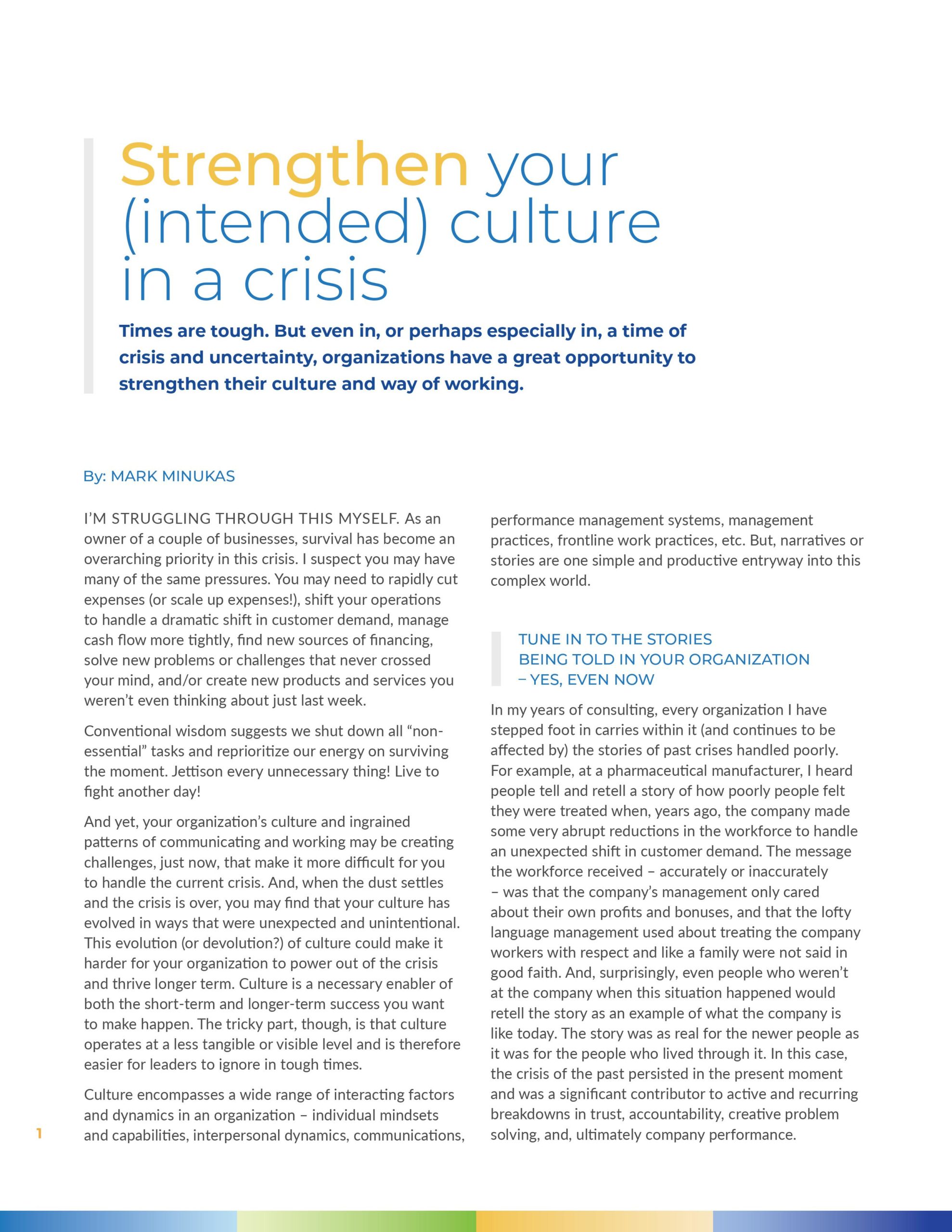 Strengthen your intended culture in a crisis by Mark Minukas